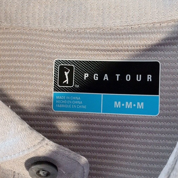 Men's PGA tour size medium Gray polo golf shirt with pocket gray patterned - Picture 2 of 8